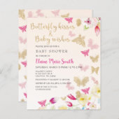 Budget roze Butterflies Baby shower Uitnodiging (Voorkant / Achterkant)
