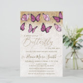 Budget roze Butterfly Baby shower Uitnodiging (Staand voorkant)