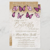 Budget roze Butterfly Baby shower Uitnodiging (Voorkant / Achterkant)