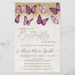 Budget roze Butterfly Baby shower Uitnodiging