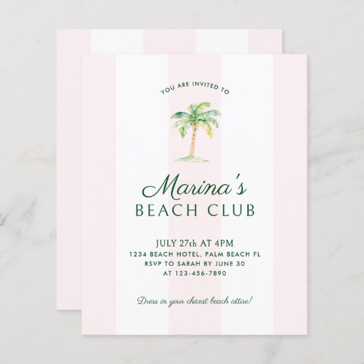 BUDGET Roze Cabana Stripe Beach Club Verjaardag (Voorkant / Achterkant)