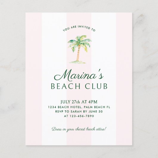 BUDGET Roze Cabana Stripe Beach Club Verjaardag (Voorkant)