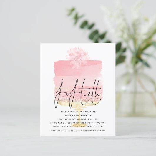 Budget roze Cake Script 50th Birthday Invitation (Staand voorkant)