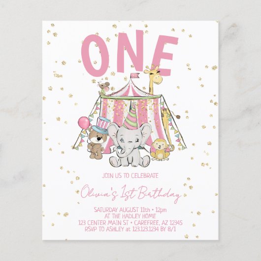 Budget Roze Carnaval Circus Kind 1e verjaardag (Voorkant)