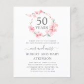 Budget Roze Cherry Blossom 50th Jubileum Invite (Voorkant)