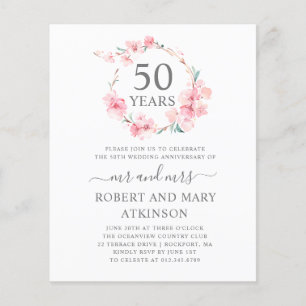 Budget Roze Cherry Blossom 50th Jubileum Invite