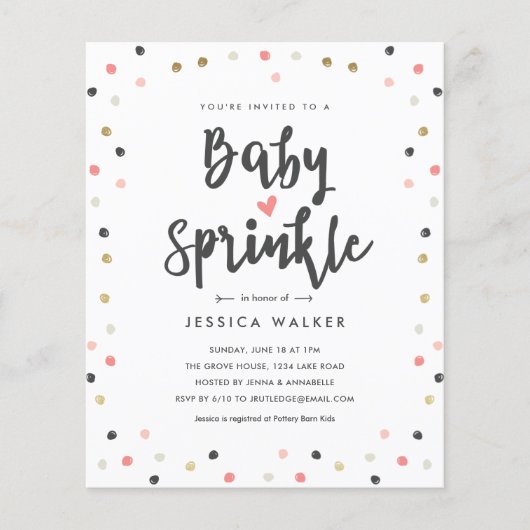 Budget Roze Confetti Baby Sprinkle Uitnodiging (Voorkant)