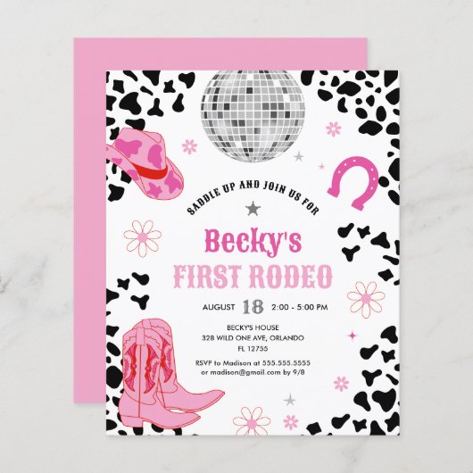 Budget roze disco eerste rodeo meisje eerste verja (Voorkant / Achterkant)