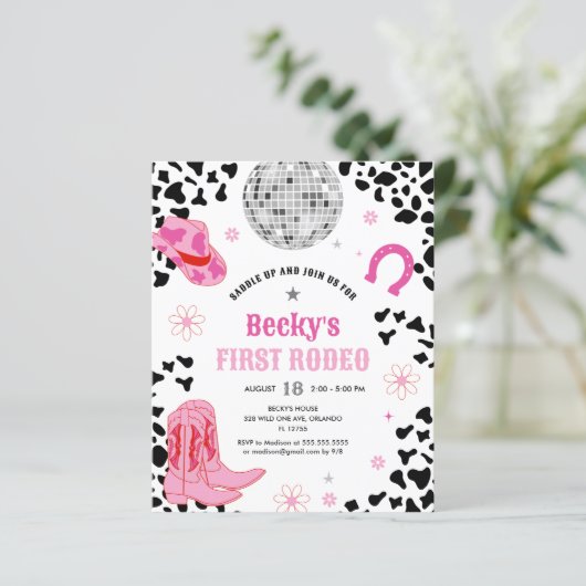 Budget roze disco eerste rodeo meisje eerste verja (Staand voorkant)