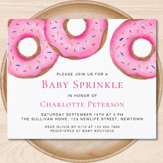 Budget Roze Donuts Meisje Baby Sprinkle Uitnodigin