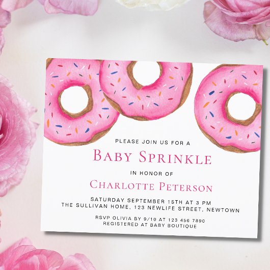 Budget Roze Donuts Meisje Baby Sprinkle Uitnodigin