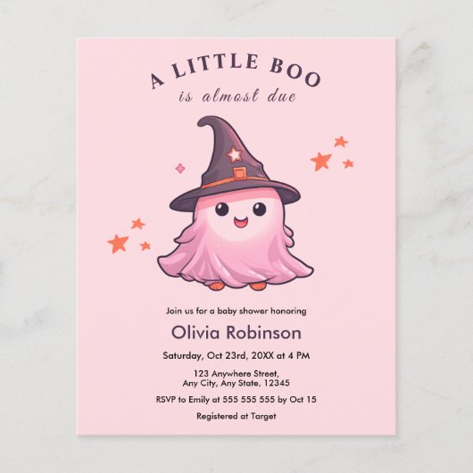 Budget Roze Een beetje Boo Baby shower Uitnodiging Flyer (Voorkant)