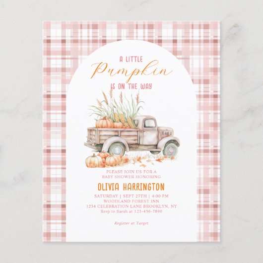 BUDGET Roze Een beetje Pumpkin Truck Baby shower (Voorkant)