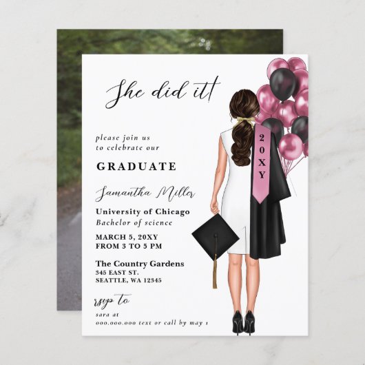 Budget roze eenvoudige foto ze deed het Afstuderen (Voorkant / Achterkant)