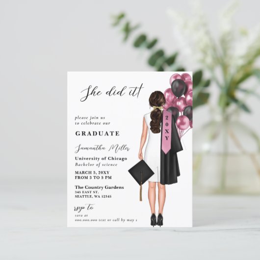 Budget roze eenvoudige foto ze deed het Afstuderen (Staand voorkant)