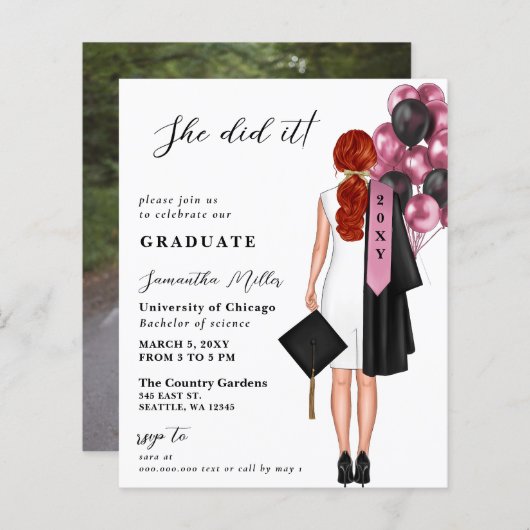 Budget roze eenvoudige foto ze deed het Afstuderen (Voorkant / Achterkant)