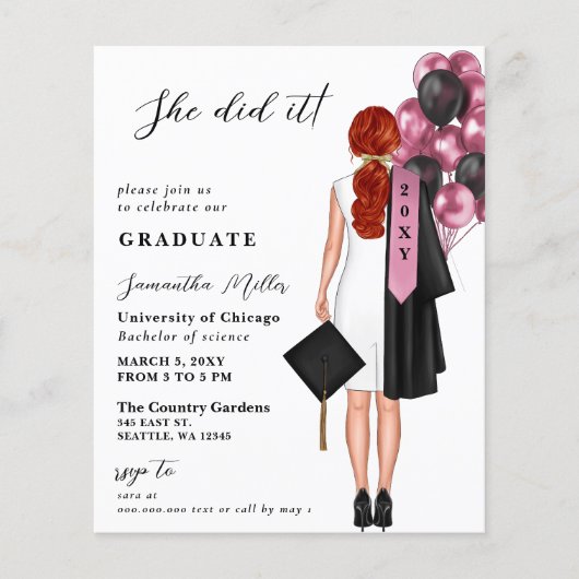 Budget roze eenvoudige foto ze deed het Afstuderen (Voorkant)