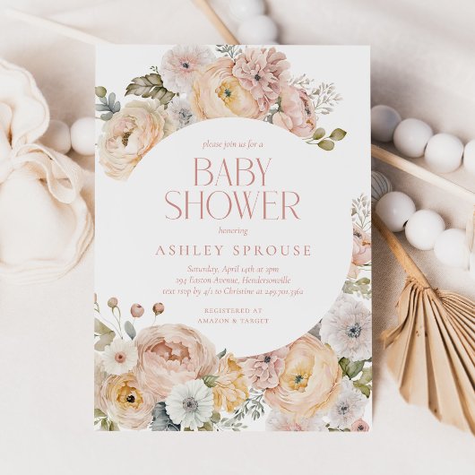 Budget Roze Elegant Bloemen Botanisch Baby shower Kaart