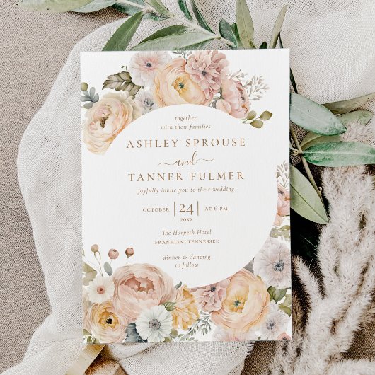 Budget Roze Elegant Bloemen Botanische Bruiloft Kaart