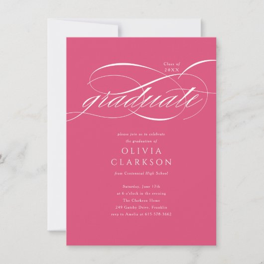 Budget Roze Elegant Script Photo Graduation Party Kaart (Voorkant)