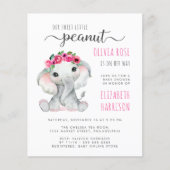 Budget Roze Elephant Waterverf Baby Girl Shower (Voorkant)