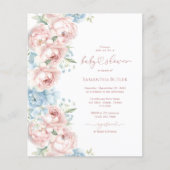 Budget roze en blauwe bloemen Baby shower Uitnodig (Voorkant)