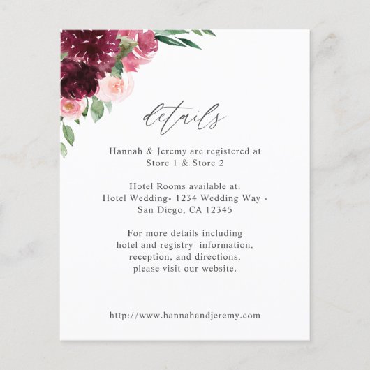 Budget Roze en Bourgogne Floral 7 — Gegevens (Voorkant)