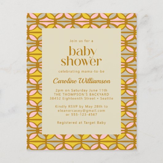 Budget Roze en Geel Abstract Baby shower Uitnodige (Voorkant)