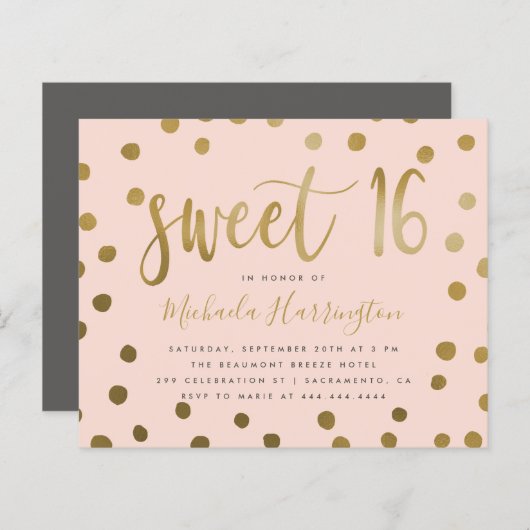 Budget Roze en Gold Confetti Sweet 16 Birthday (Voorkant / Achterkant)