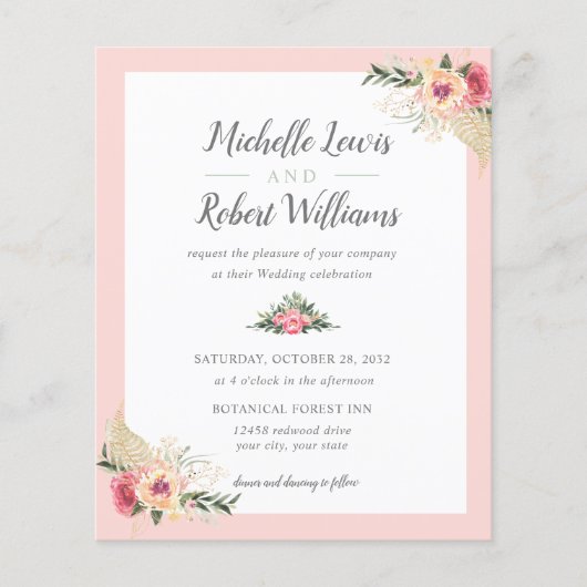 BUDGET Roze en Grijze Floral bruiloft (Voorkant)