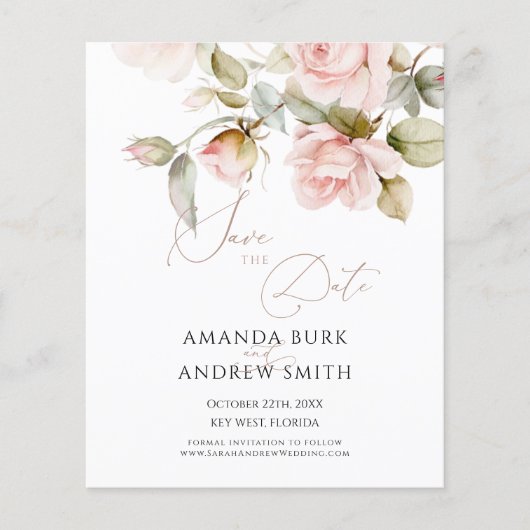 Budget Roze en groen Save the date uitnodiging (Voorkant)