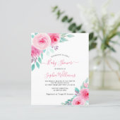 Budget Roze en Munt Floral Baby shower Uitnodiging (Staand voorkant)