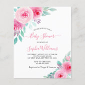 Budget Roze en Munt Floral Baby shower Uitnodiging (Voorkant)