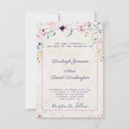 Budget  Roze en paarse bruiloft Invi Kaart (Voorkant)