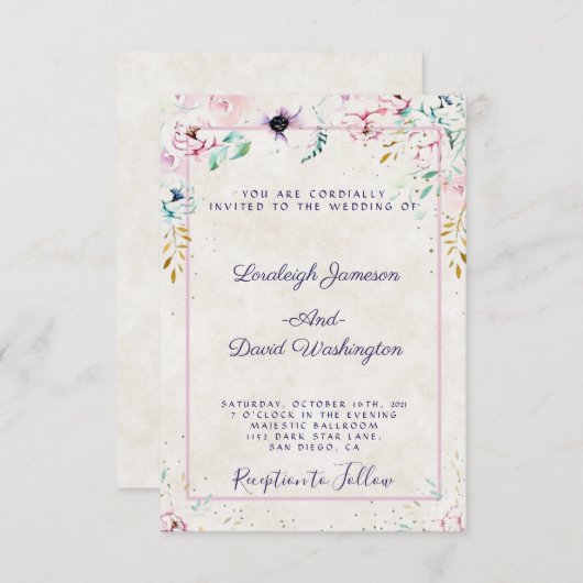 Budget Roze en paarse bruiloft Invi Kaart (Voorkant / Achterkant)