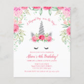 Budget roze en Silver Glitter Unicorn Birthday (Voorkant)