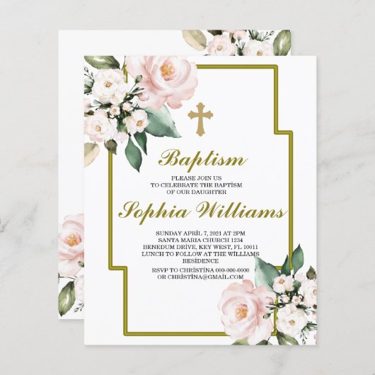 Budget Roze en White Baptism İnvitation (Voorkant / Achterkant)