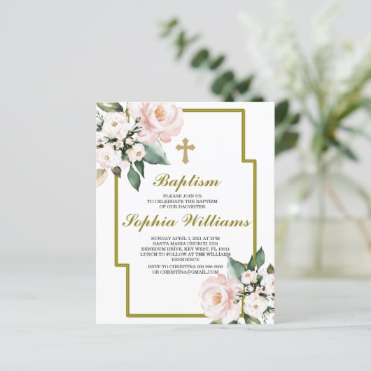 Budget Roze en White Baptism İnvitation (Staand voorkant)