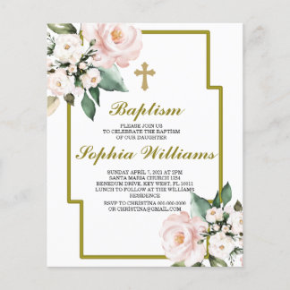 Budget Roze en White Baptism İnvitation