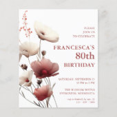 Budget Roze en Wit Klaproos 80ste Verjaardag Uitno (Voorkant)