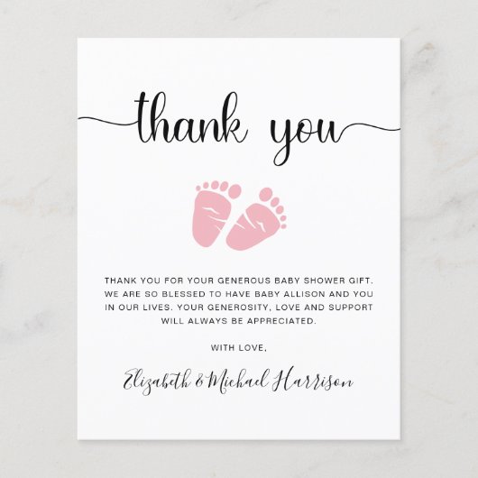 Budget Roze Feet Baby Girl Shower Bedankt voor je (Voorkant)