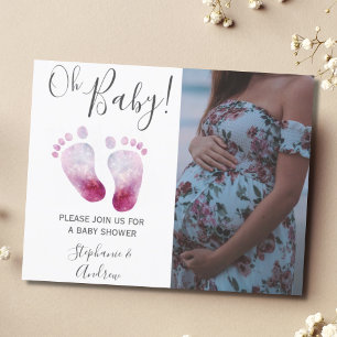 Budget roze Feet Girl Baby shower Fotouitnodiging