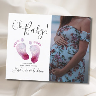 Budget roze Feet Girl Baby shower Fotouitnodiging