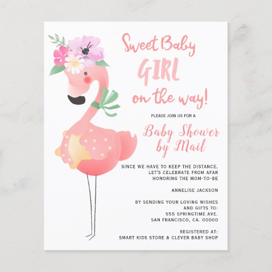 BUDGET roze flamingo babyshower cadeaus per post (Voorkant)