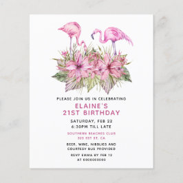 Budget roze Flamingo Birthday Party Uitnodiging