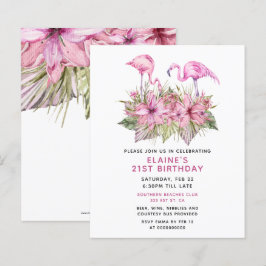Budget roze Flamingo Birthday Party Uitnodiging