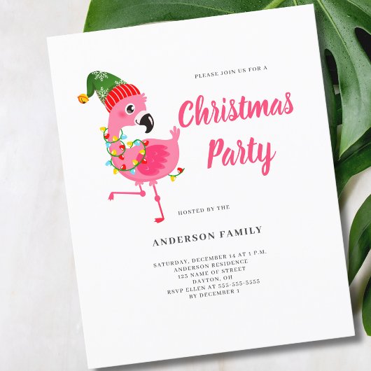 Budget Roze Flamingo Kerstfeest Uitnodiging Flyer
