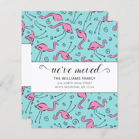 Budget roze Flamingo on Blue Family Moving Kaart (Voorkant / Achterkant)