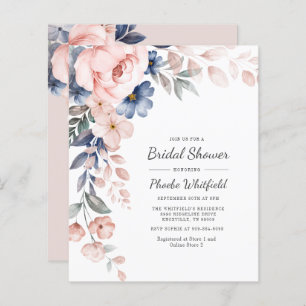 Budget Roze Floral Bloom Bridal Shower Uitnodiging