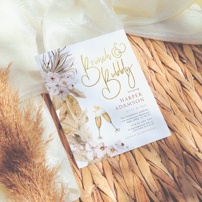 Budget roze Floral Boho Pampas Grass Brunch Bubble (Creator heeft geüpload)
